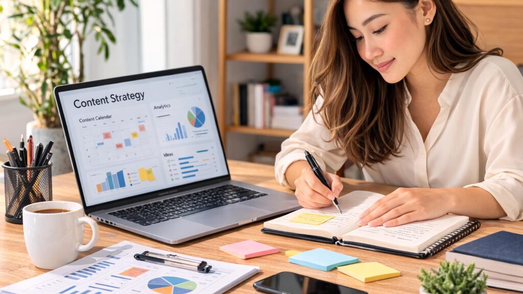 nghiên cứu từ khóa và tối ưu SEO để minh họa hoạt động phân tích dữ liệu, chủ đề và nhu cầu tìm kiếm.